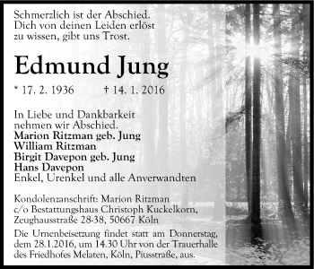 Anzeige von Edmund Jung von Kölner Stadt-Anzeiger / Kölnische Rundschau / Express
