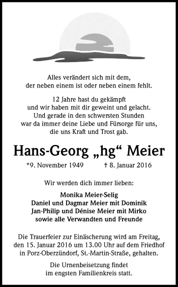 Anzeige von Hans Georg Meier von Kölner Stadt-Anzeiger / Kölnische Rundschau / Express