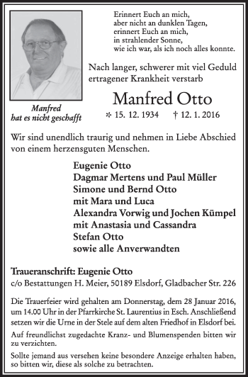 Anzeige von Manfred Otto von  Sonntags-Post 