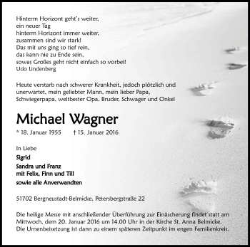 Anzeige von Michael Wagner von Kölner Stadt-Anzeiger / Kölnische Rundschau / Express