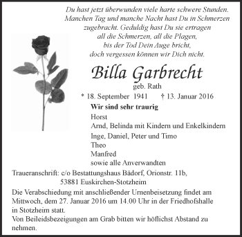 Anzeige von Billa Garbrecht von  Blickpunkt Euskirchen 