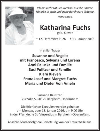 Anzeige von Katharina Fuchs von  Sonntags-Post 