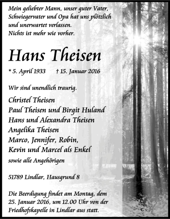 Anzeige von Hans Theisen von Kölner Stadt-Anzeiger / Kölnische Rundschau / Express