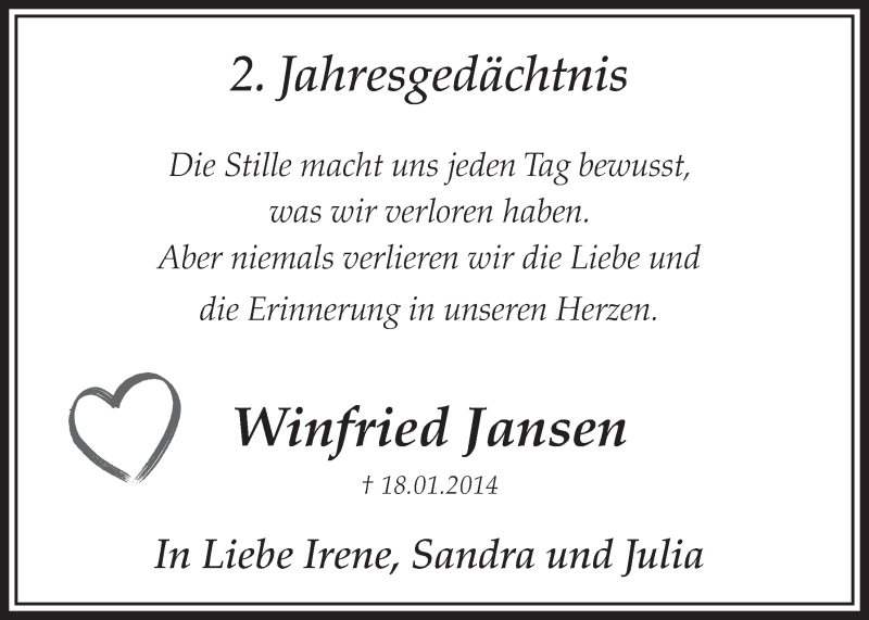  Traueranzeige für Winfried Jansen vom 18.07.2023 aus  Sonntags-Post 