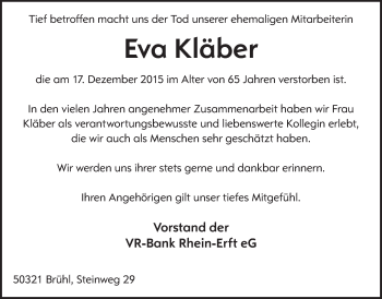 Anzeige von Eva Kläber von  Werbepost 