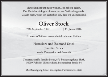 Anzeige von Oliver Stock von  Sonntags-Post 