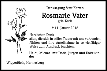 Anzeige von Rosmarie Vater von Kölner Stadt-Anzeiger / Kölnische Rundschau / Express
