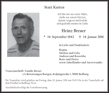 Anzeige von Heinz Breuer von  Werbepost 