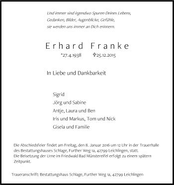 Anzeige von Erhard Franke von Kölner Stadt-Anzeiger / Kölnische Rundschau / Express
