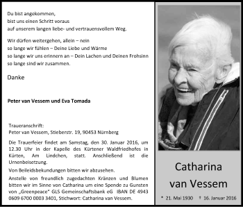 Anzeige von Catharina van Vessem von Kölner Stadt-Anzeiger / Kölnische Rundschau / Express