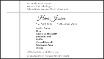 Anzeige von Hans Jansen von  Blickpunkt Euskirchen 