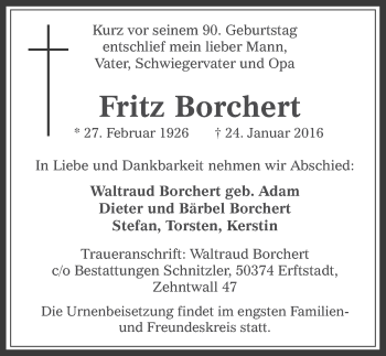 Anzeige von Fritz Borchert von  Werbepost 