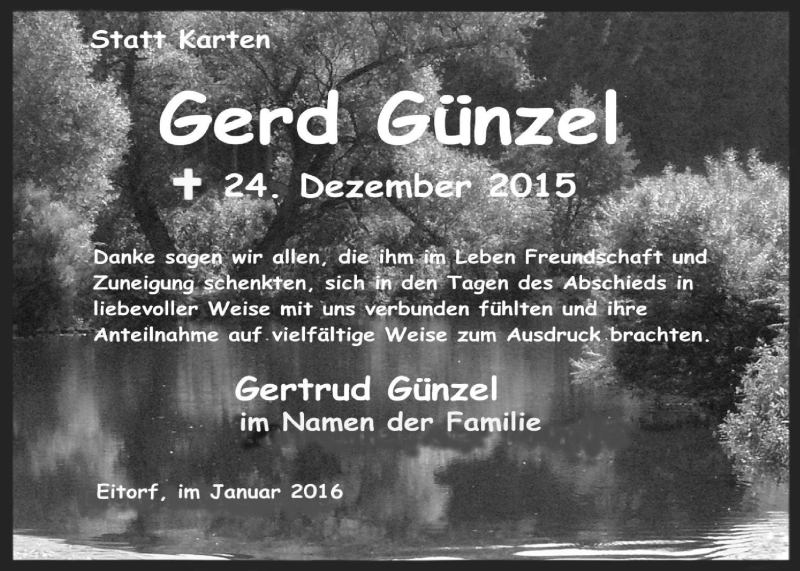  Traueranzeige für Gerd Günzel vom 09.01.2016 aus  Rhein-Sieg-Wochenende 