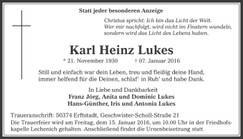 Anzeige von Karl Heinz Lukes von  Werbepost 