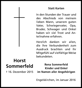 Anzeige von Horst Sommerfeld von Kölner Stadt-Anzeiger / Kölnische Rundschau / Express
