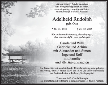 Anzeige von Adelheid Rudolph von  Sonntags-Post 