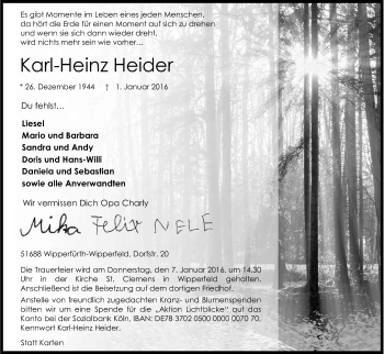 Anzeige von Karl-Heinz Heider von Kölner Stadt-Anzeiger / Kölnische Rundschau / Express