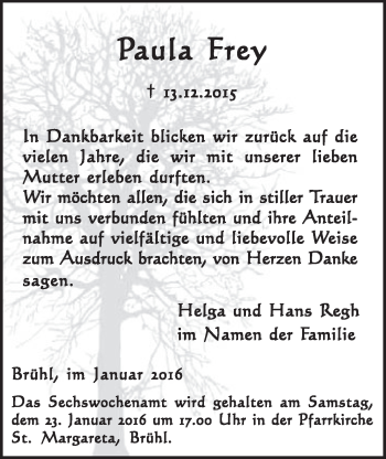 Anzeige von Paula Frey von  Schlossbote/Werbekurier 