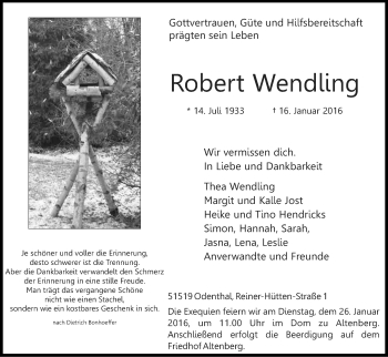 Anzeige von Robert Wendling von Kölner Stadt-Anzeiger / Kölnische Rundschau / Express