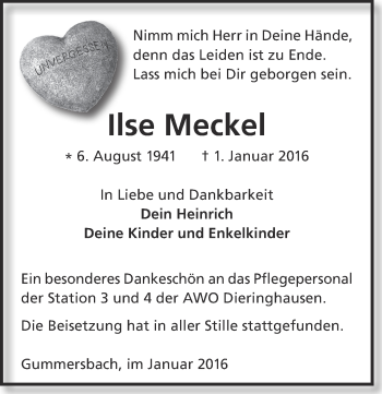 Anzeige von Ilse Meckel von  Anzeigen Echo 
