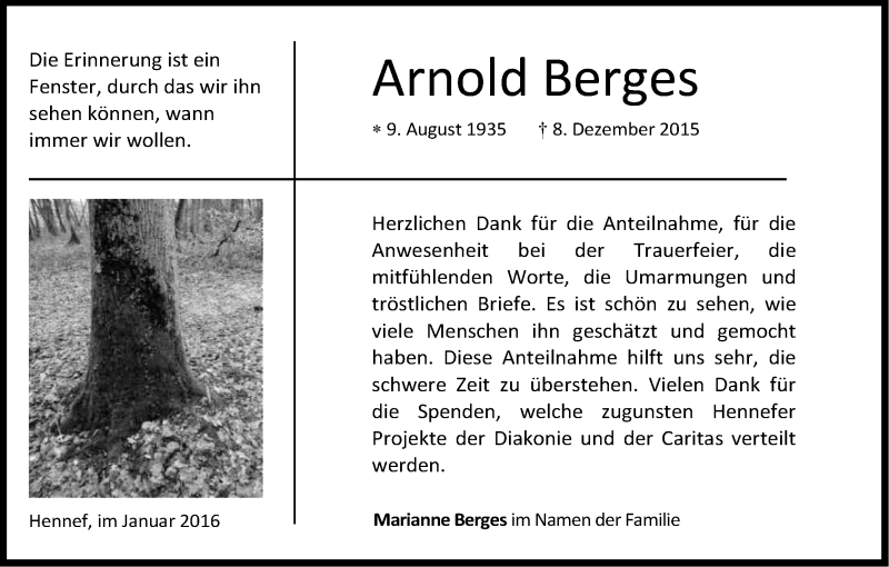  Traueranzeige für Arnold Berges vom 30.01.2016 aus Kölner Stadt-Anzeiger / Kölnische Rundschau / Express
