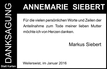 Anzeige von Annemarie Siebert von  Blickpunkt Euskirchen 