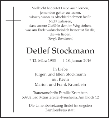 Anzeige von Detlef Stockmann von  Blickpunkt Euskirchen 