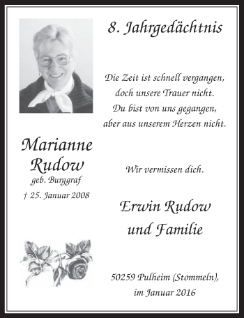 Anzeige von Marianne Rudow von  Sonntags-Post 