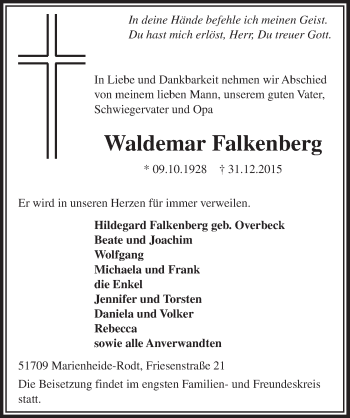 Anzeige von Waldemar Falkenberg von  Anzeigen Echo 