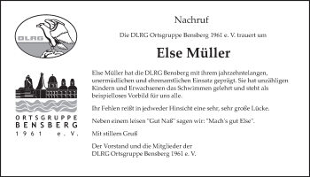 Anzeige von Else Müller von  Bergisches Handelsblatt 