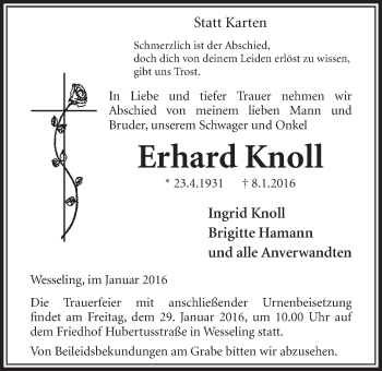 Anzeige von Erhard Knoll von  Schlossbote/Werbekurier 