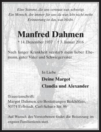 Anzeige von Manfred Dahmen von  Werbepost 