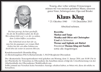 Anzeige von Klaus Klug von  Werbepost 