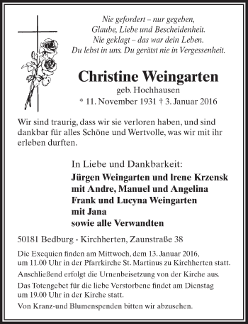 Anzeige von Christine Weingarten von  Sonntags-Post 