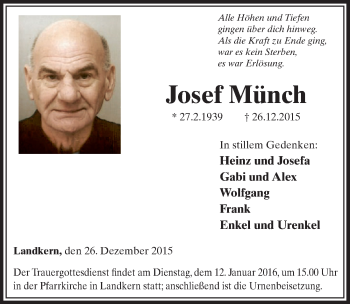 Anzeige von Josef Münch von  Sonntags-Post 