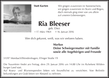 Anzeige von Ria Bleeser von  Lokalanzeiger 