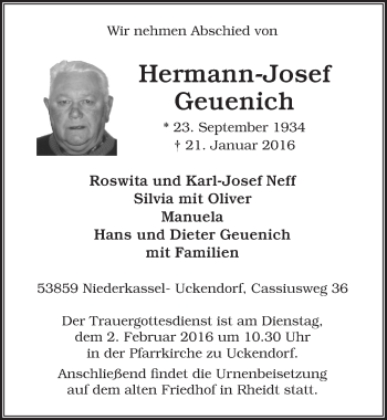 Anzeige von Hermann-Josef Geuenich von  Extra Blatt 
