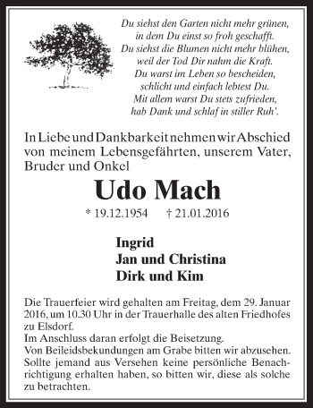 Anzeige von Udo Mach von  Werbepost 