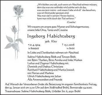 Anzeige von Ingeborg Habichtsberg von  Schlossbote/Werbekurier 