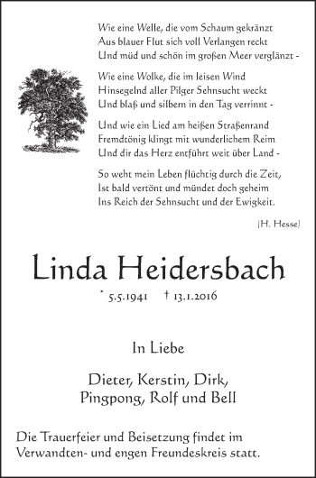 Anzeige von Linda Heidersbach von  Schlossbote/Werbekurier 