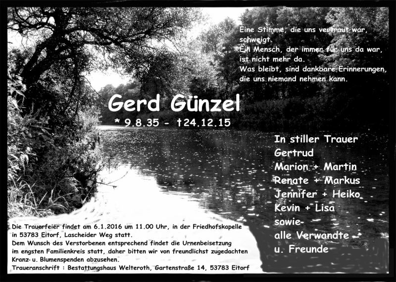  Traueranzeige für Gerd Günzel vom 02.01.2016 aus  Rhein-Sieg-Wochenende 