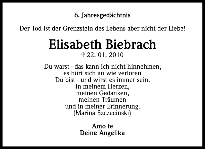  Traueranzeige für Elisabeth Biebrach vom 18.07.2023 aus Kölner Stadt-Anzeiger / Kölnische Rundschau / Express