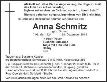 Anzeige von Anna Schmitz von  Kölner Wochenspiegel 