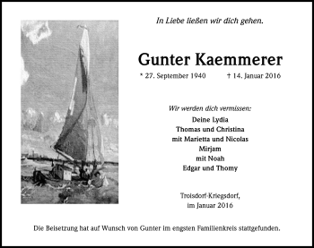 Anzeige von Gunter Kaemmerer von Kölner Stadt-Anzeiger / Kölnische Rundschau / Express