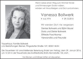 Anzeige von Vanessa Bollwerk von  Schlossbote/Werbekurier 