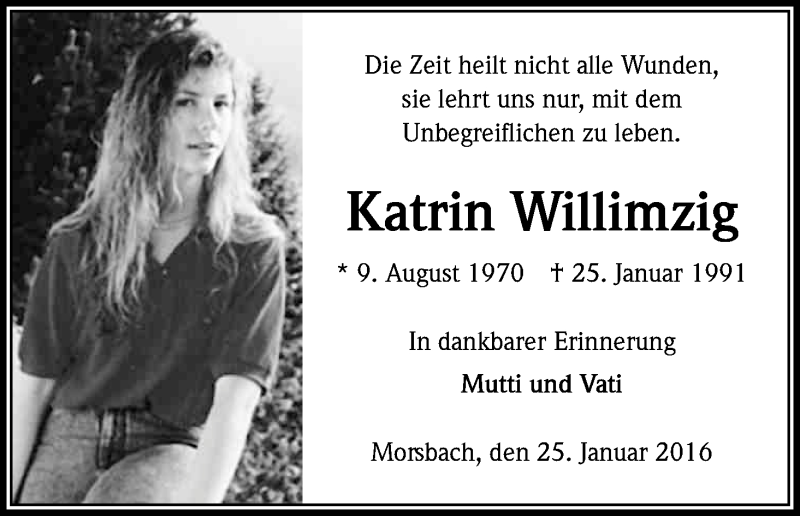  Traueranzeige für Katrin Willimzig vom 25.01.2016 aus Kölner Stadt-Anzeiger / Kölnische Rundschau / Express