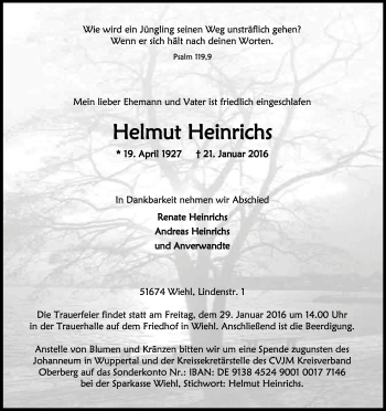 Anzeige von Helmut Heinrichs von Kölner Stadt-Anzeiger / Kölnische Rundschau / Express