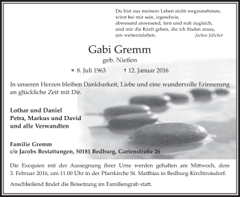 Anzeige von Gabi Gremm von  Werbepost 