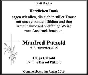Anzeige von Manfred Pätzold von Kölner Stadt-Anzeiger / Kölnische Rundschau / Express