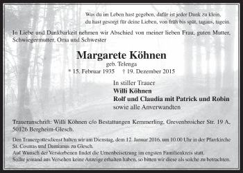 Anzeige von Margarete Köhnen von  Werbepost 